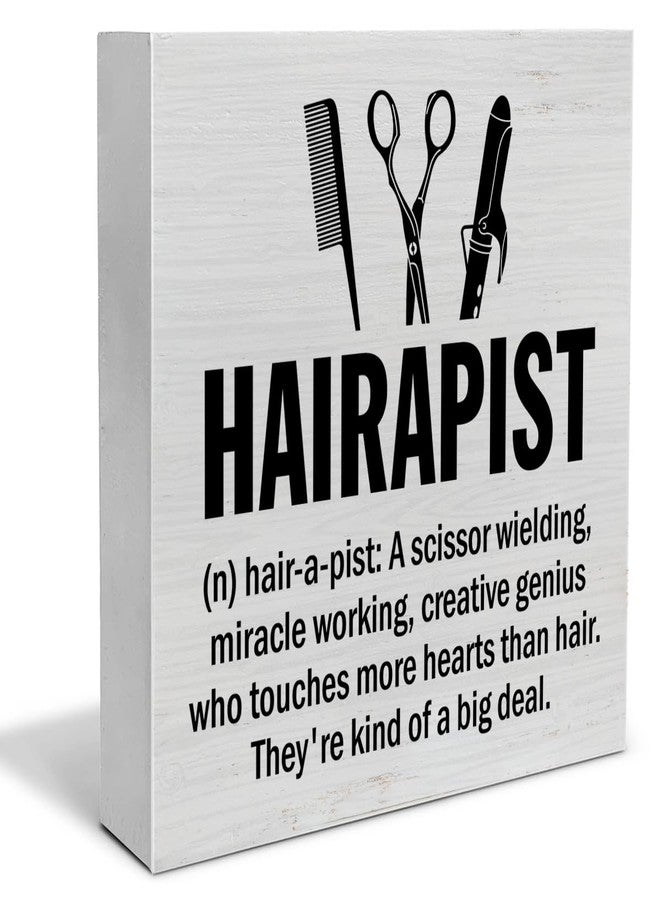 PIXCEOS Hairstylist Gifts, Hair Salon Decor Hairapist Definition Wooden Sign Hair Salon Barbershop Decor 5 X 5 Inches Rustic Hairdresser Wood Block Signs for Desk Shelf Table - Image 1